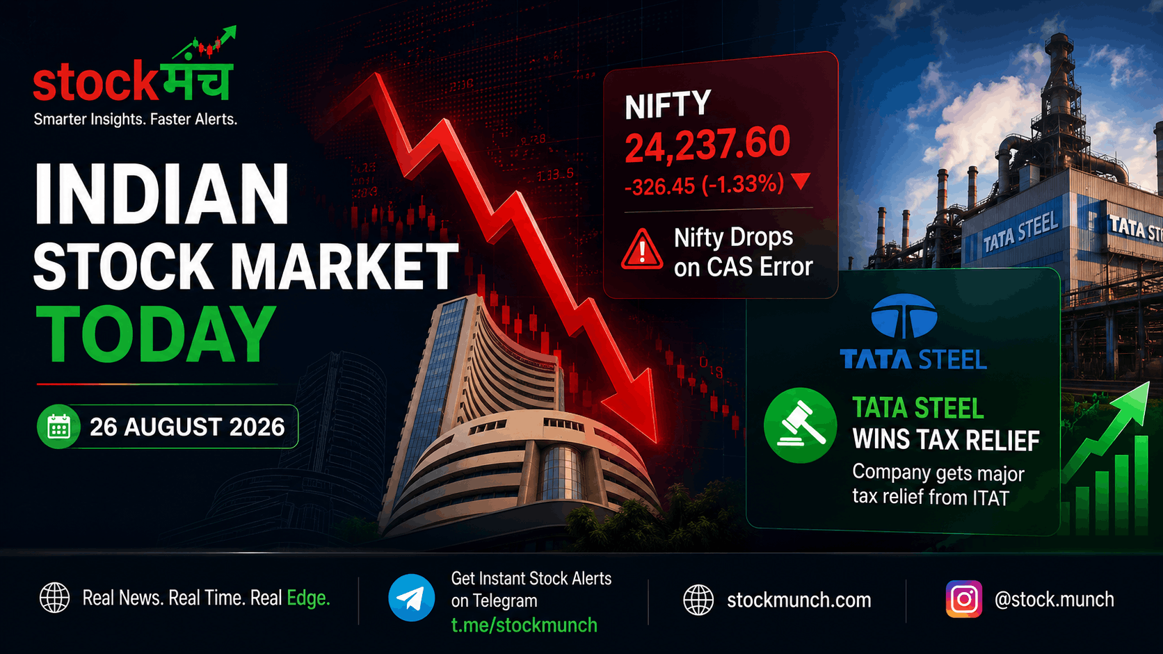 Indian Stock Market Today (26 Aug 2026): Nifty Drops on CAS Error, Tata Steel Wins Tax Relief