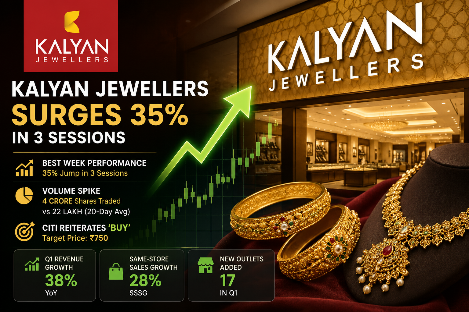 Kalyan Jewellers Extends Rally as Strong Q1 Performance, Citi Bullish Call, and Institutional Buying Drive Momentum