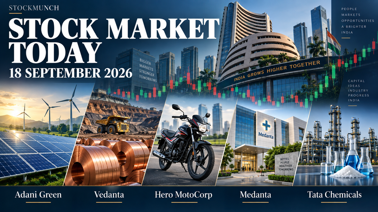 Stock Market Today (18 September 2026): Adani Green, Vedanta, Hero MotoCorp, Medanta and Tata Chemicals in Focus
