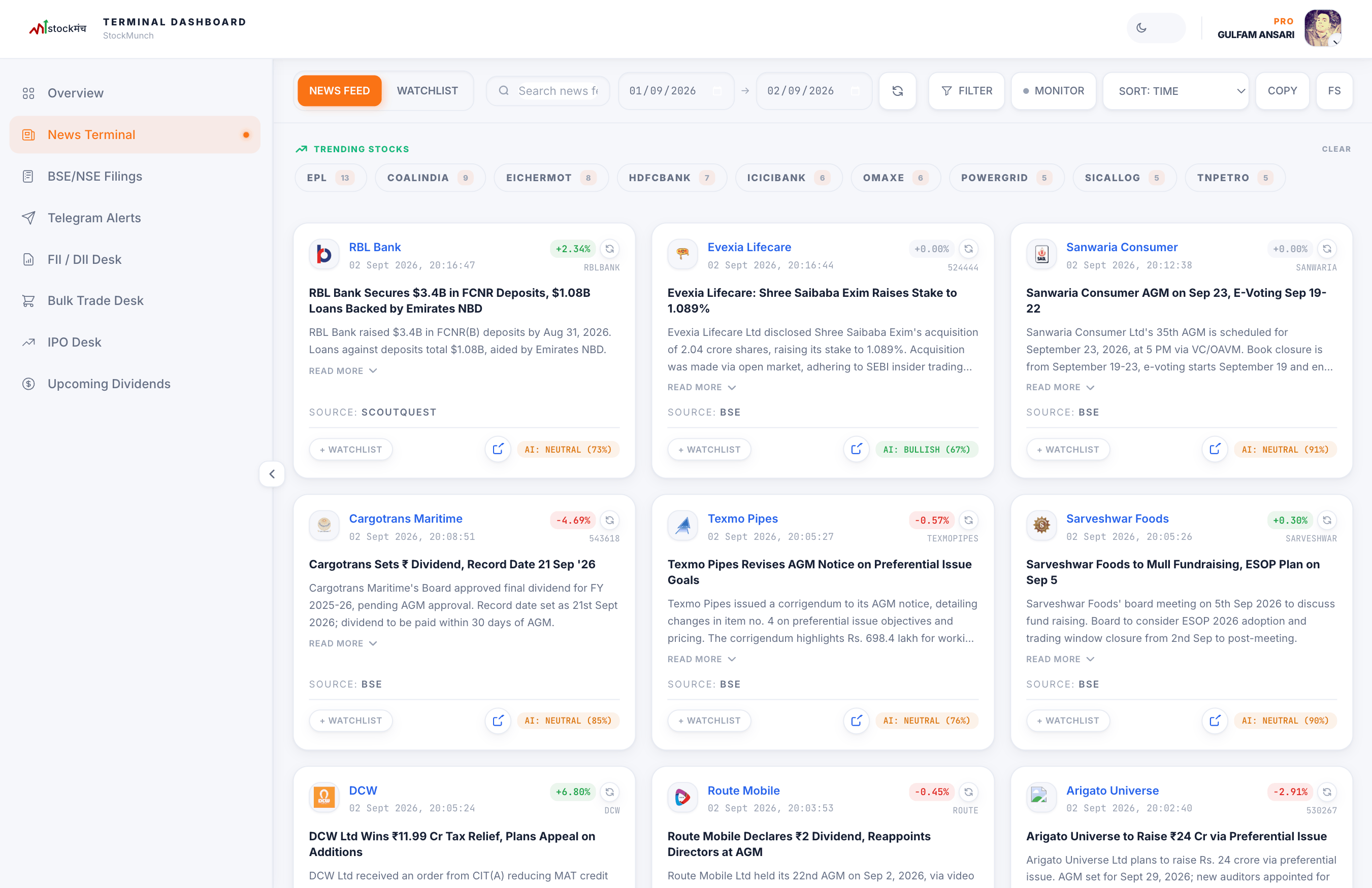 News Terminal — Desktop View